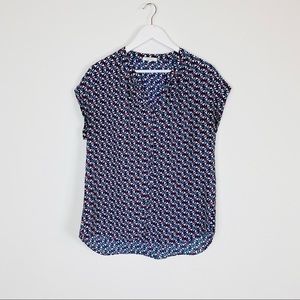 Pleione Anthropology Blue Pink Top Size M